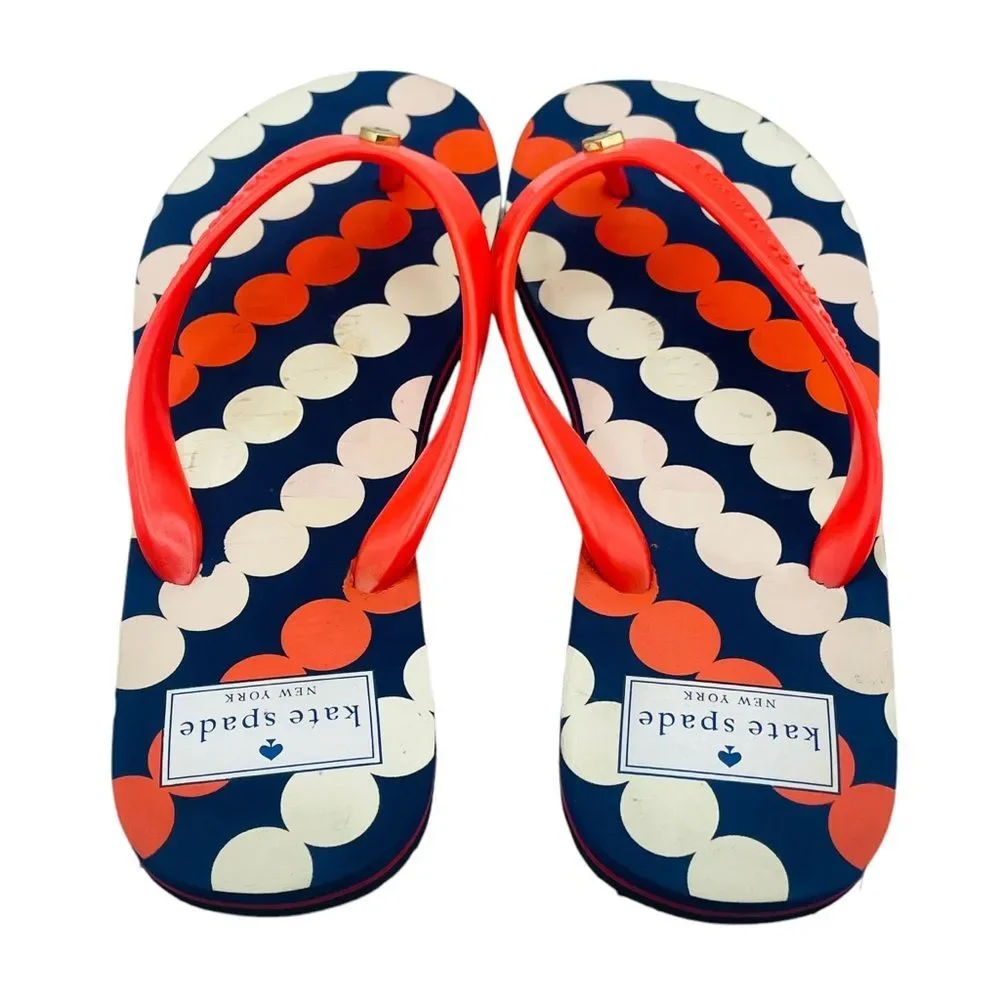 Kate Spade Orange & Blue Polka Dot Rubber Sandals Flip Flops Sz 7
